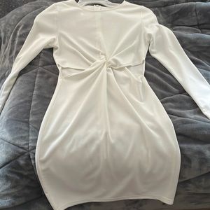 white long sleeve dress with knot in stomach